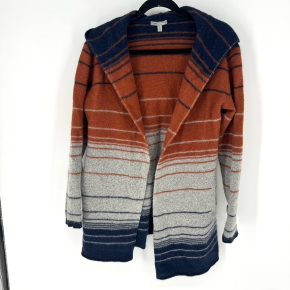 Horny Toad Sweaters - Horny Toad wool angora blend Orange and Blue Striped hoodie Cardigan sweater